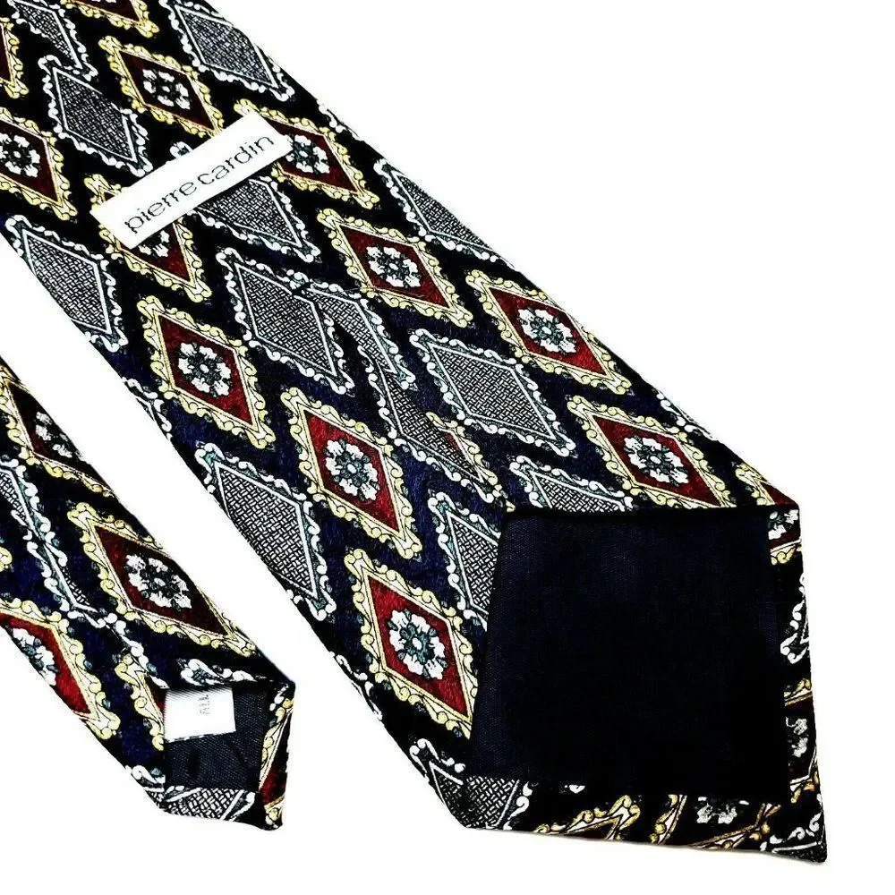 Pierre Cardin Silk Tie‎ Print Blue Geometric Short Wide